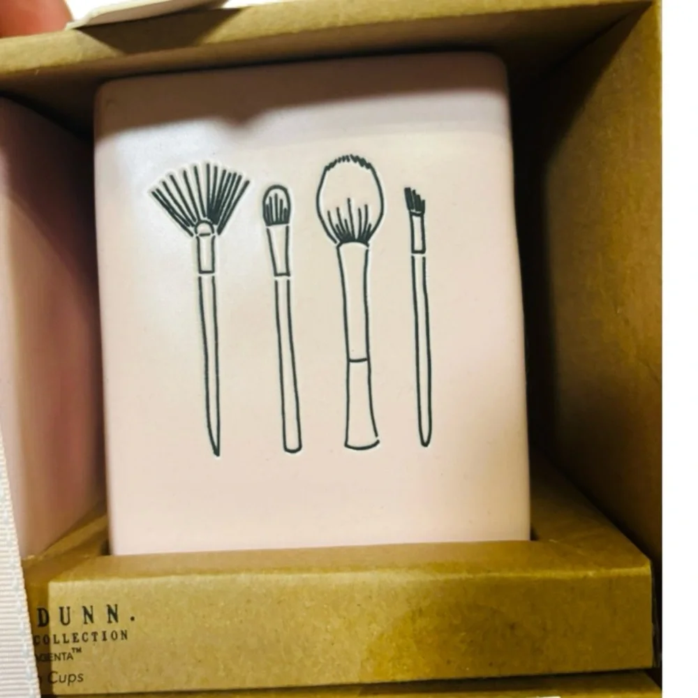 RAE DUNN Artisan Collection by Magenta WAKE UP MAKE UP Brush Holder Set NWT
